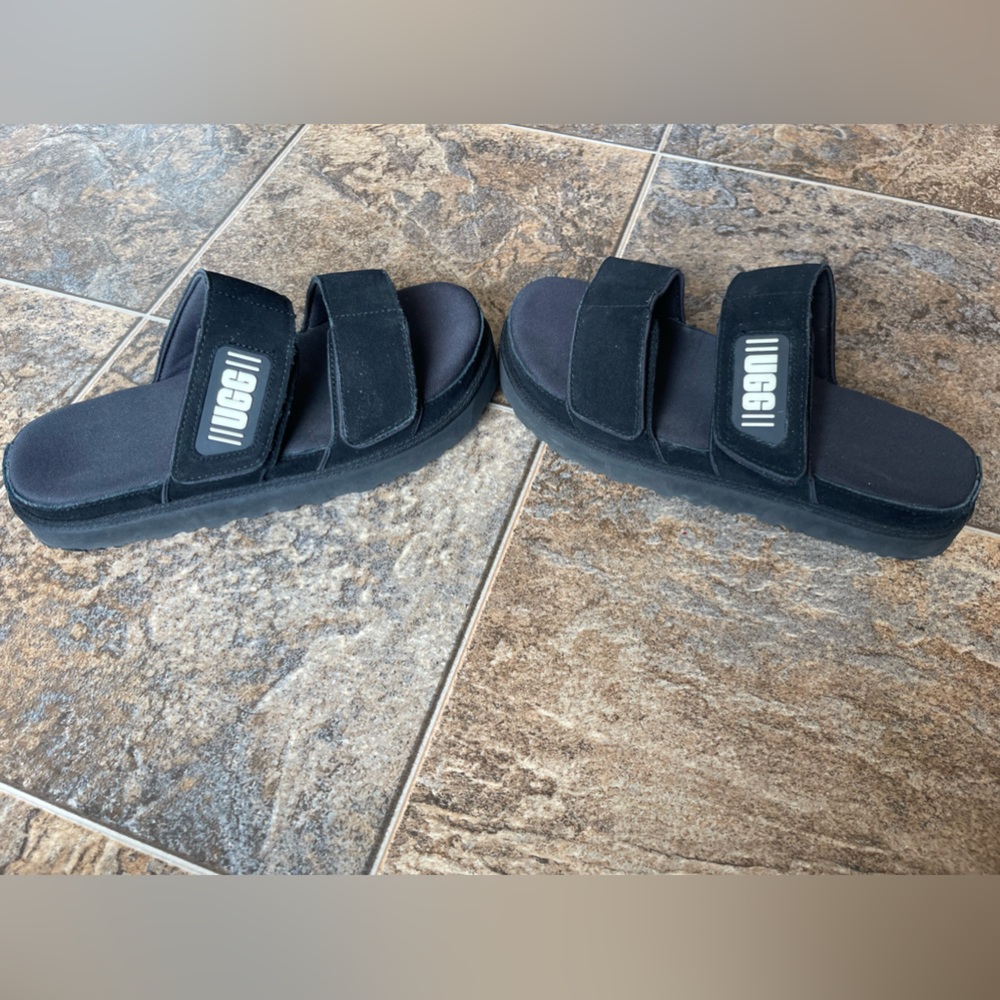 UGG Greer Suede Platform Slip-On Slide Sandals- Black, Women’s Size 11